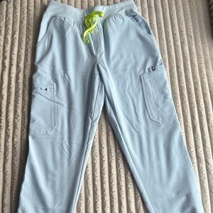 Figs Light Blue Track Joggers with Neon Yellow Drawstring